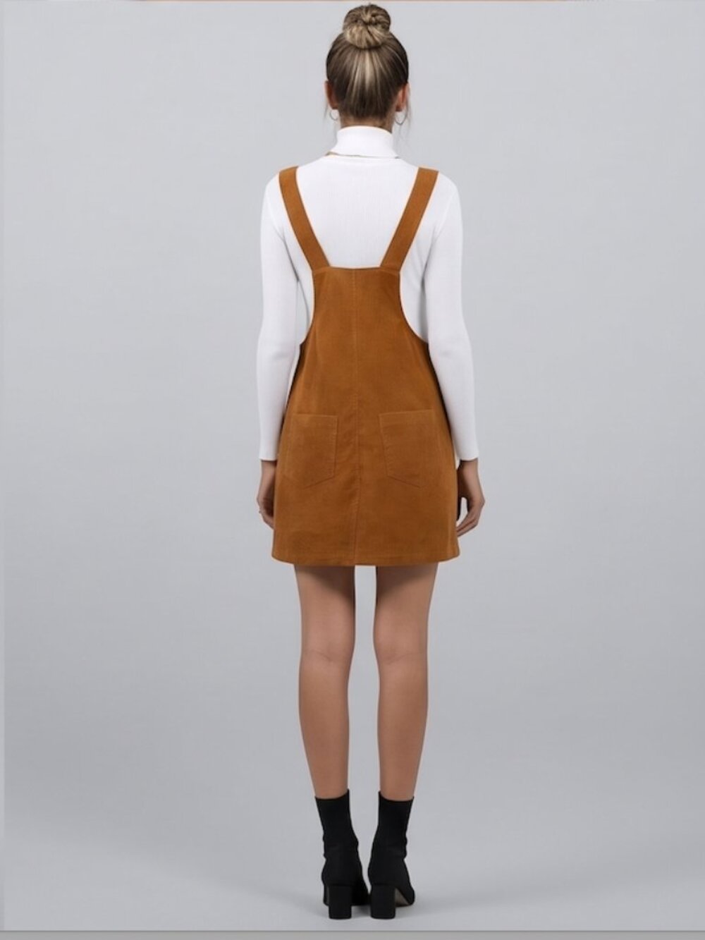 Corduroy Pocket Front Overall Dress Brown - Picture 4 of 7